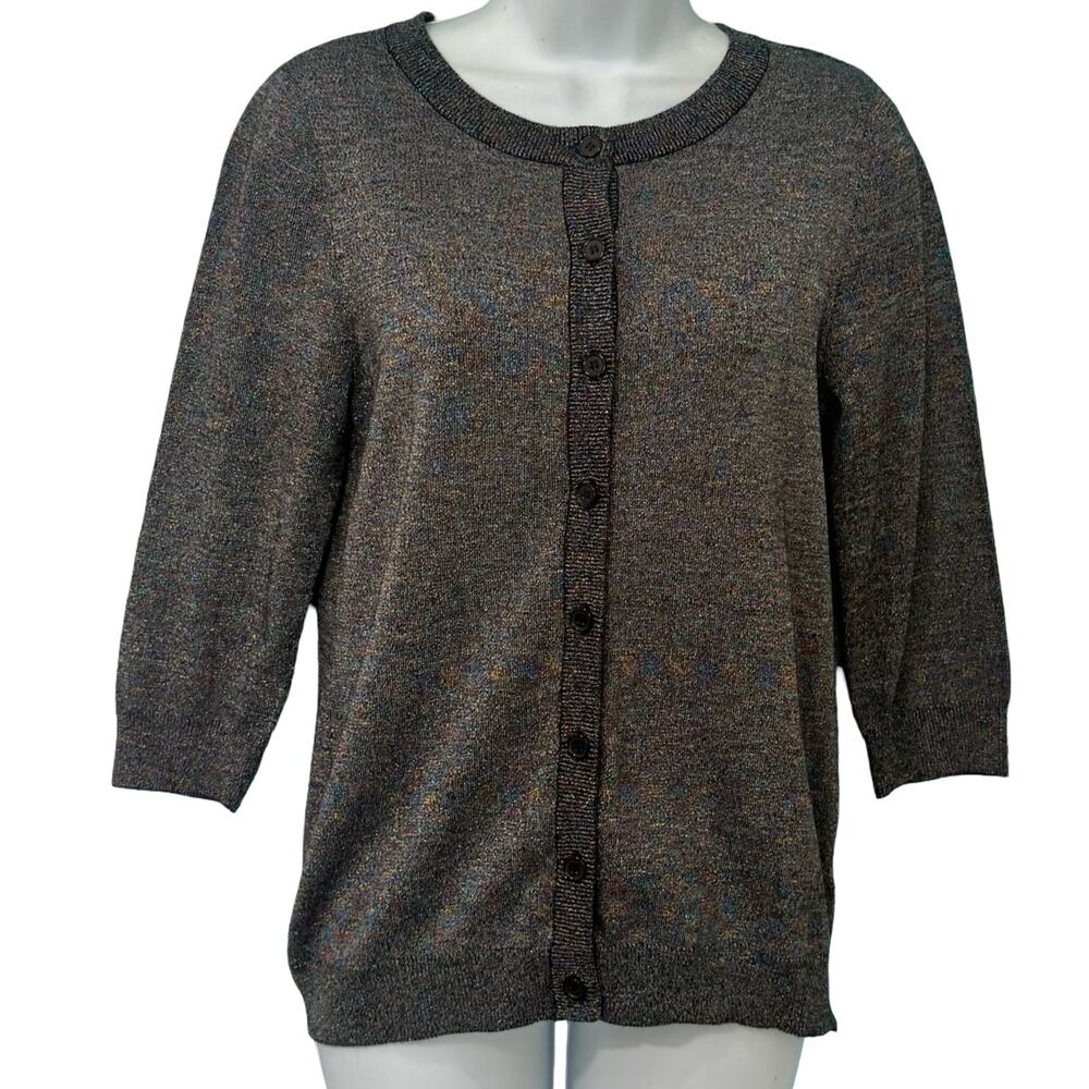 Modcloth Metallic Iridescent Rainbow Cardigan Black Grey Button Up Sweater Sz M